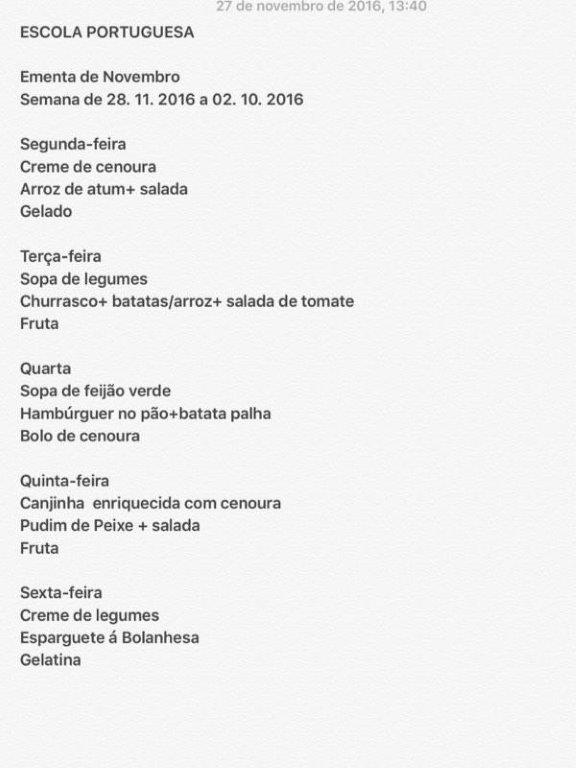 EMENTA 28 NOVEMBRO A 2 DEZEMBRO